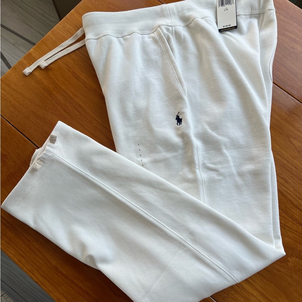 Polo Ralph Lauren Mens Sweatpants SZ L White Fleece Jogger Drawstring NWT $138